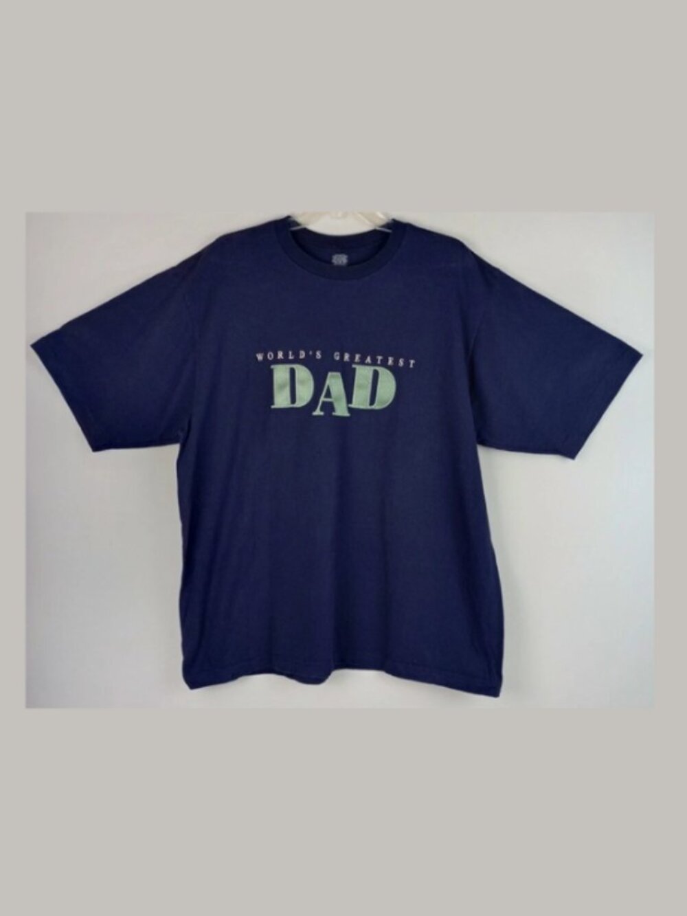 Mens XL Dark Blue Green Letter Worlds Greatest Dad Fathers Day Birthday Tshirt